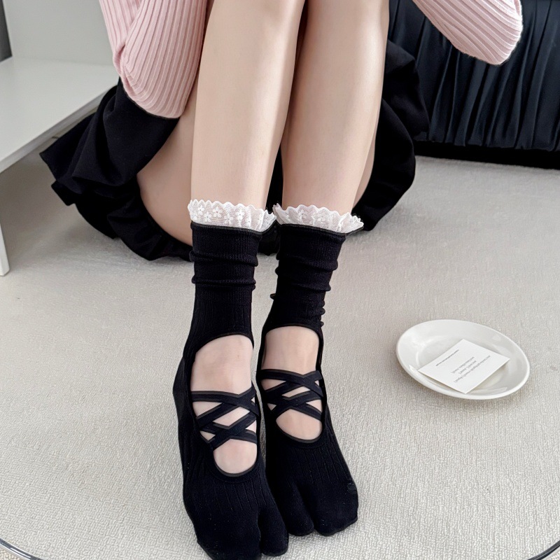 Toe Sock Split - Yoga sokken met kanten rand en